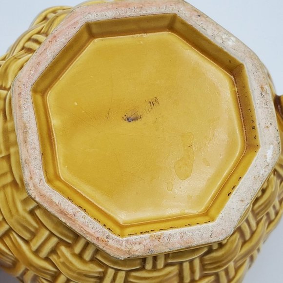 Mustard Yellow Basket Woven Glazed Decorative Tea Pot Cottagecore - Picture 9 of 13